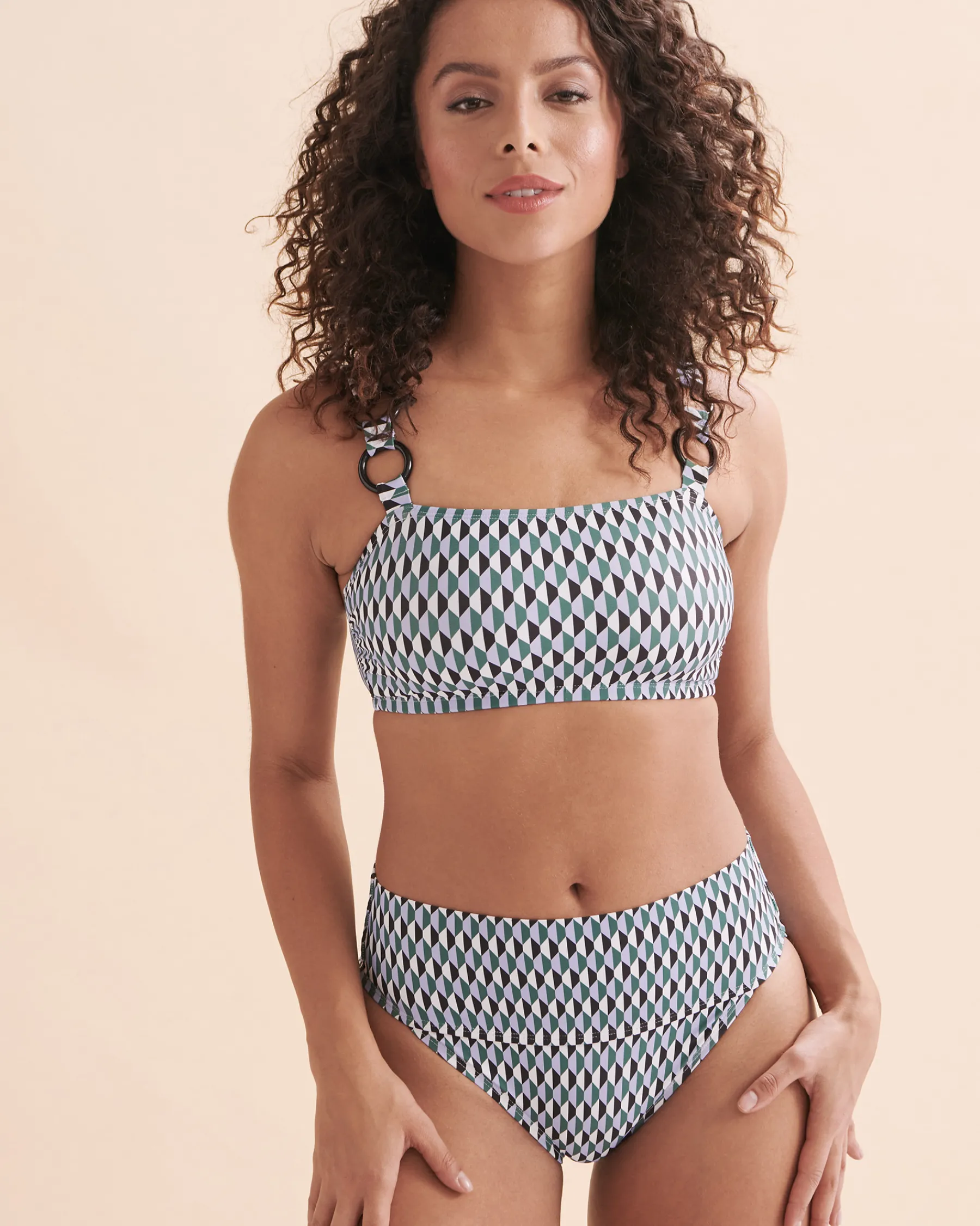 ANNE COLE Boardwalk Geo Ring Strap Bandeau Bikini Top*Women Bikini Tops