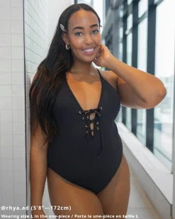 QUINTSOUL Malibu Textured Front Laced One-piece Swimsuit*Women One-Piece
